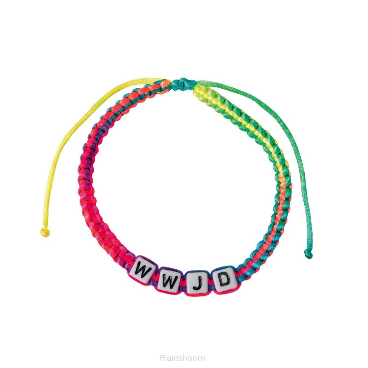 Armband blokjes WWJD regenboog