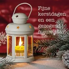 Kerstkaart lantaarn met kaars fijne kers