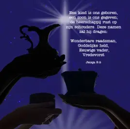 Kerstkaart geschenken koningen een kind