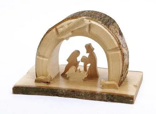 Kerstdecoratie  Kribbe in boom olijfhout