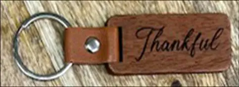 Keyring Wood/Leather Thankful